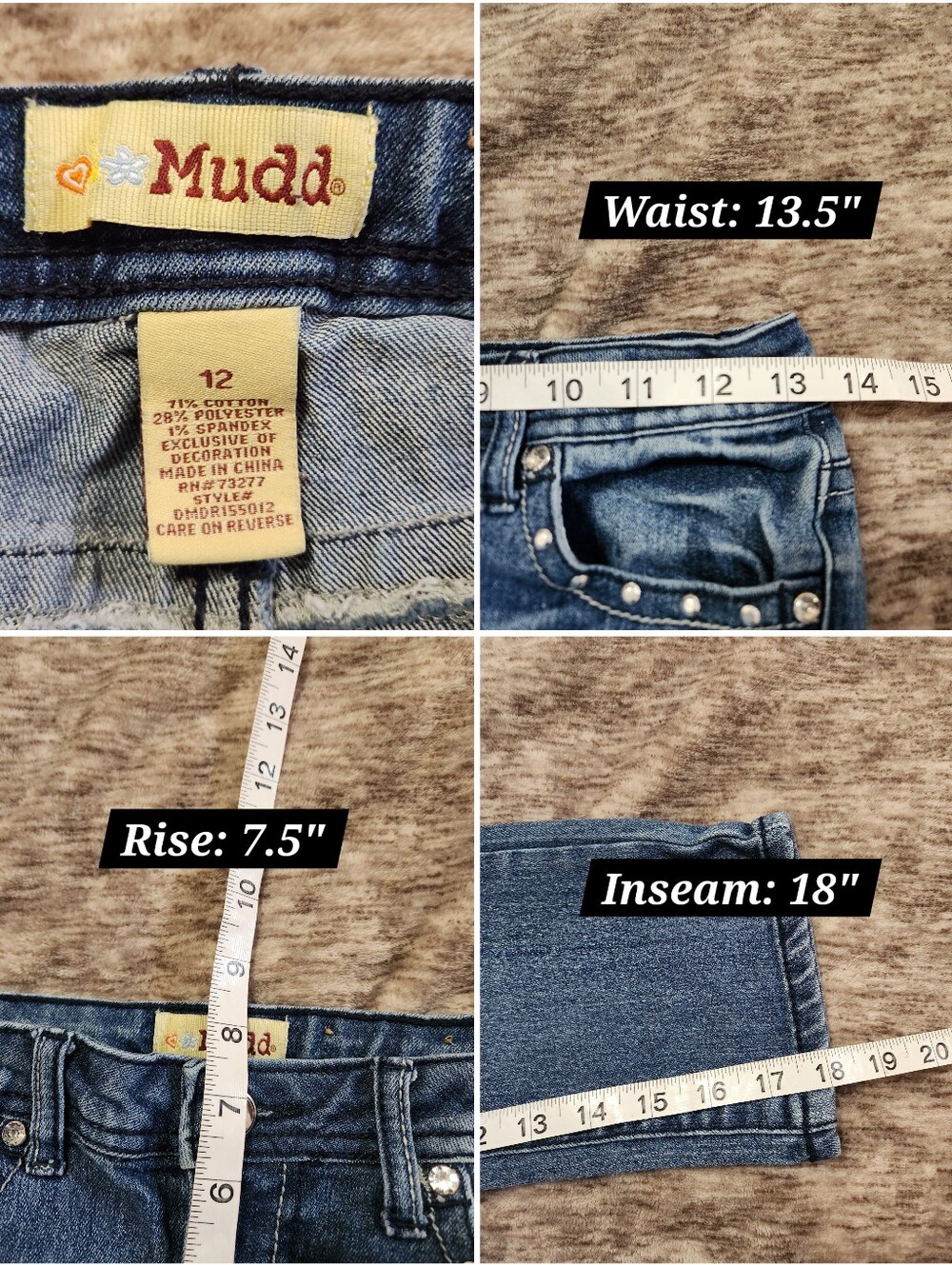 Vintage Y2K Mudd Bling Rhinestone Flap Pocket Denim Capri Crop Jeans Size 12 - Picture 10 of 10